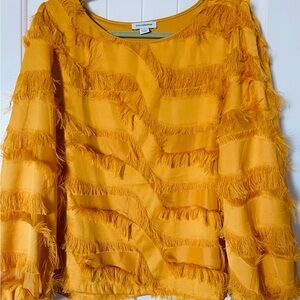 Yellow gold Ruffled Long Sleeve Blouse with Rounded Neckline